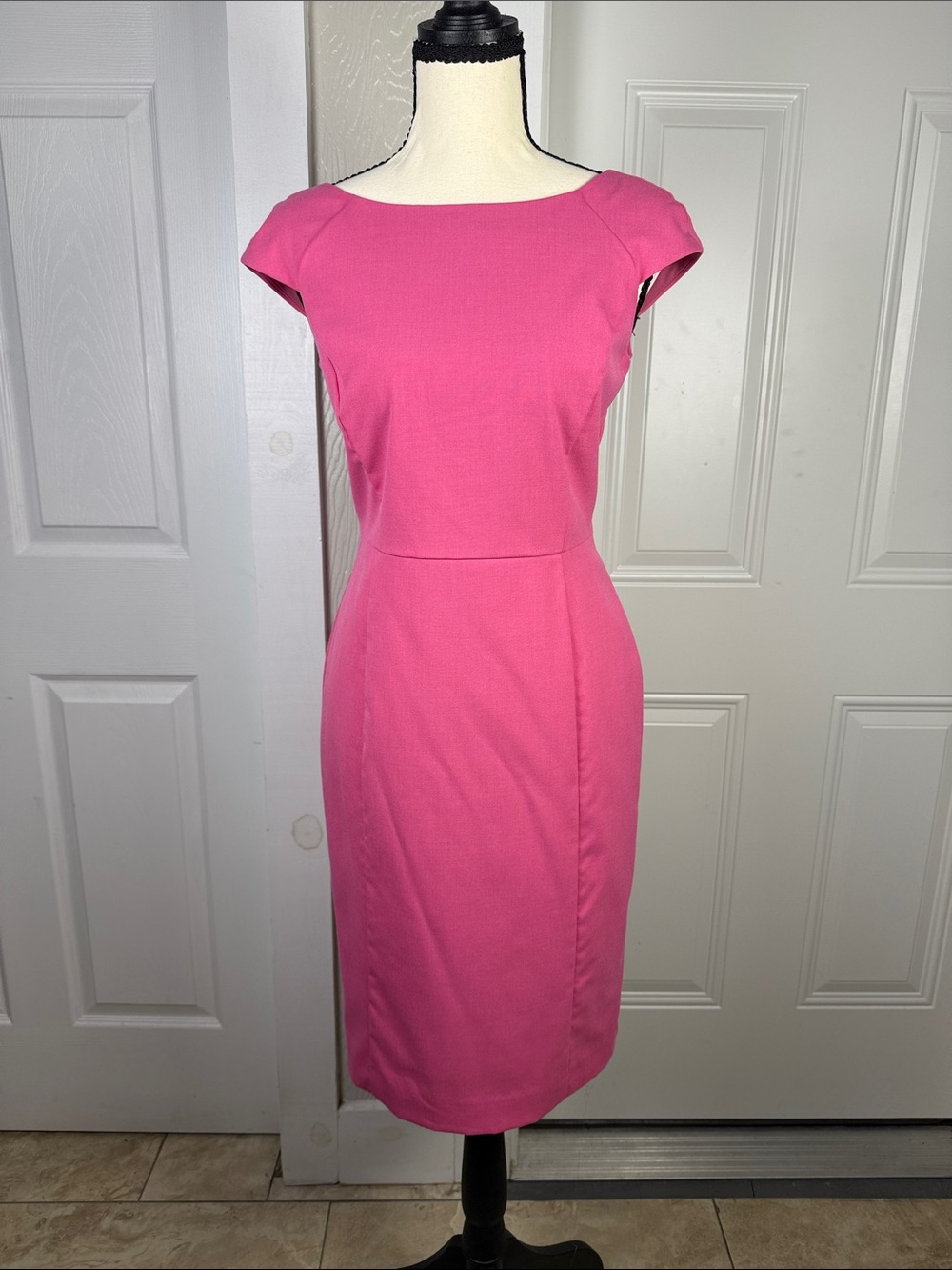 Banana Republic Hot Pink Cap-Sleeve Midi Sheath Dress